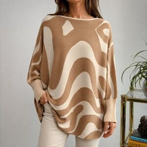 Kerisma Abstract Dolman Sweater, Small / Medium Camel Cream Lava lamp swirl